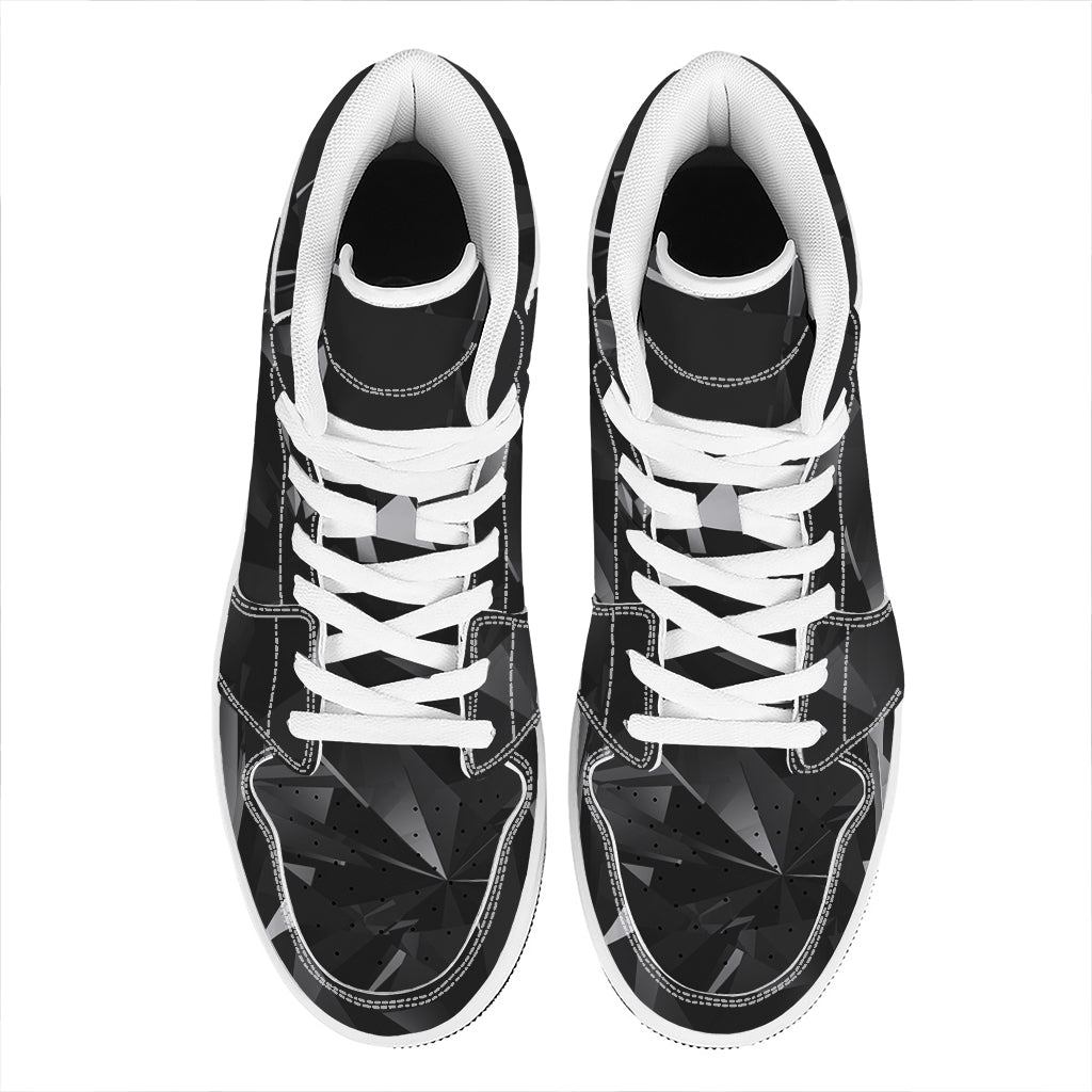 Black Diamond Print High Top Leather Sneakers