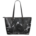 Black Diamond Print Leather Tote Bag With Zipper