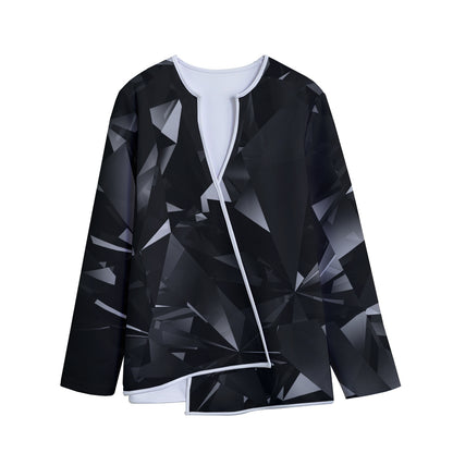 Black Diamond Print Long Sleeve Short Coat