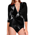 Black Diamond Print Long Sleeve Swimsuit