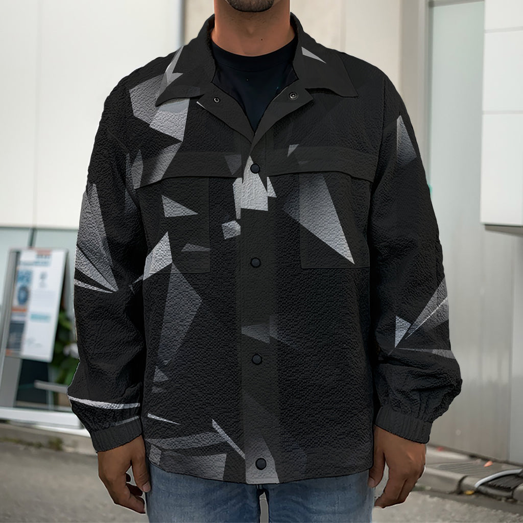 Black Diamond Print Men's Shirt Jacket