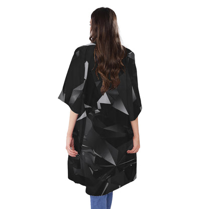Black Diamond Print Open Front Beach Cover Up