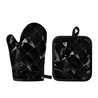 Black Diamond Print Oven Mitt And Pot Holder Set