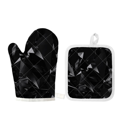 Black Diamond Print Oven Mitt And Pot Holder Set
