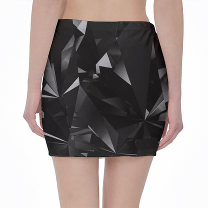 Black Diamond Print Pencil Mini Skirt
