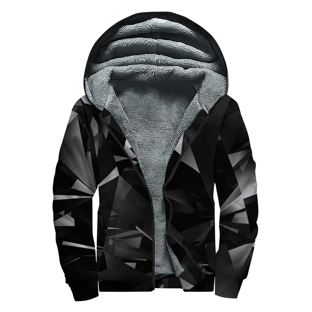 Black Diamond Print Sherpa Lined Zip Up Hoodie