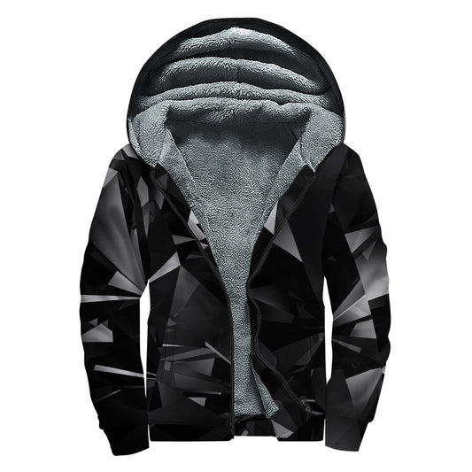 Black Diamond Print Sherpa Lined Zip Up Hoodie