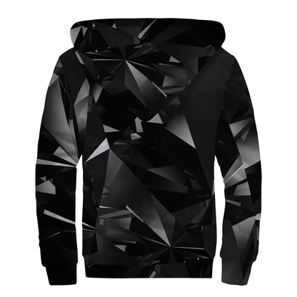 Black Diamond Print Sherpa Lined Zip Up Hoodie