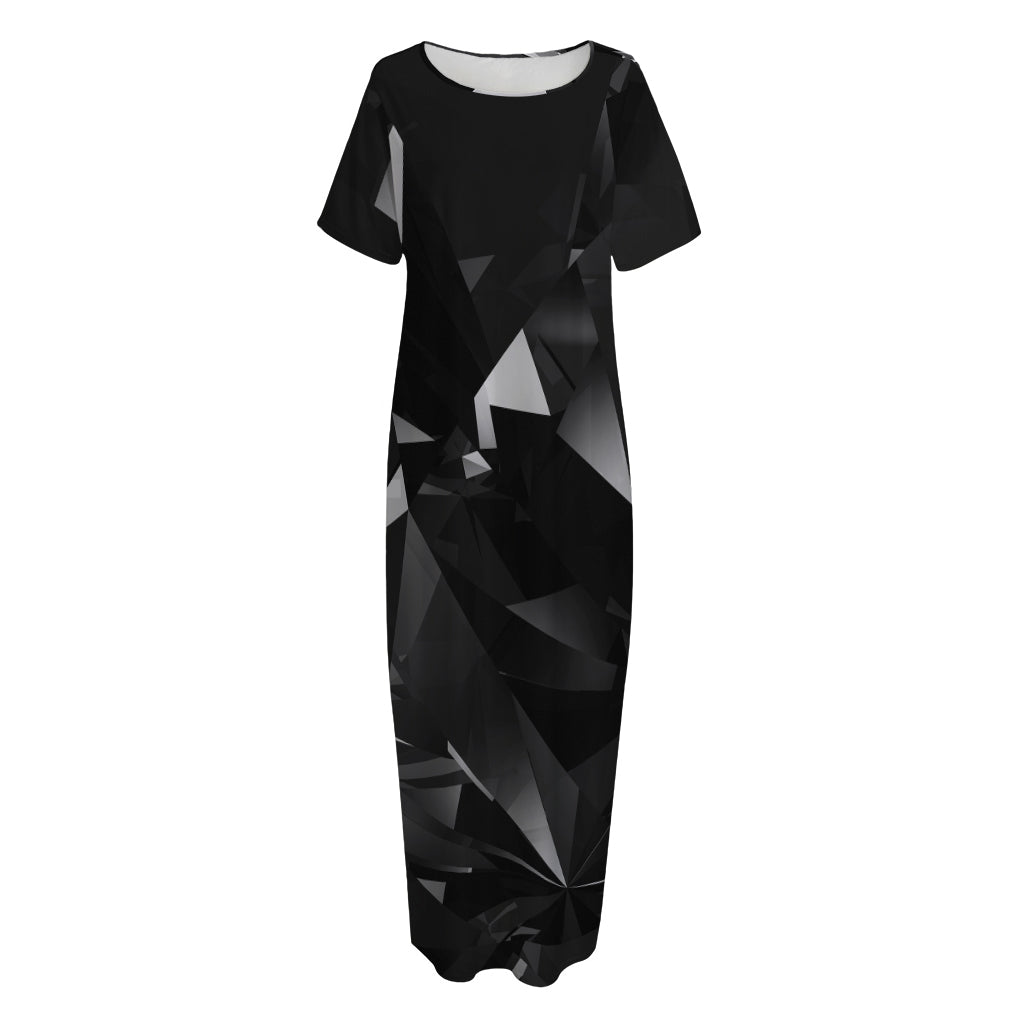 Black Diamond Print Short Sleeve Long Nightdress