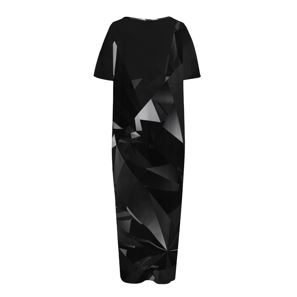 Black Diamond Print Short Sleeve Long Nightdress