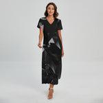 Black Diamond Print Short Sleeve Maxi Dress