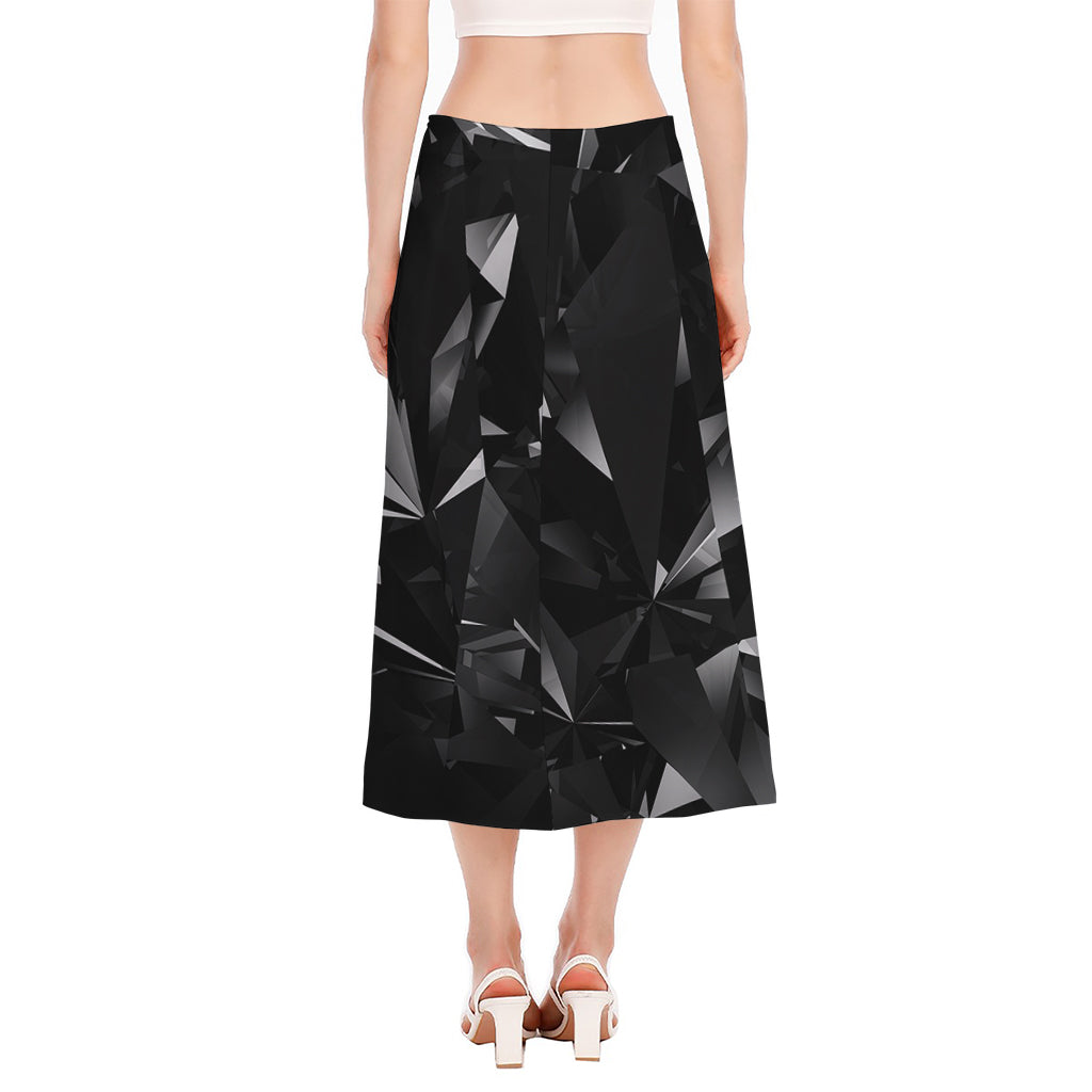 Black Diamond Print Side Slit Midi Skirt