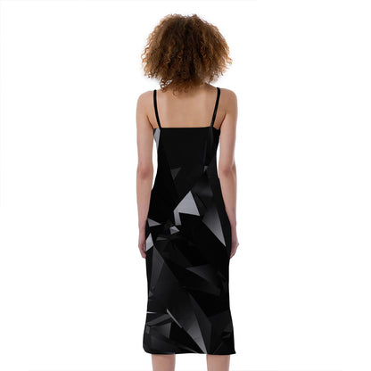 Black Diamond Print Slim Fit Midi Cami Dress