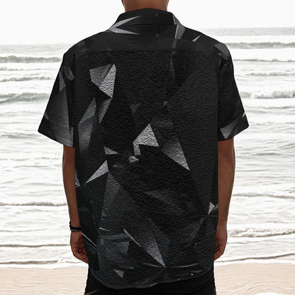 Black Diamond Print Textured Short Sleeve Shirt