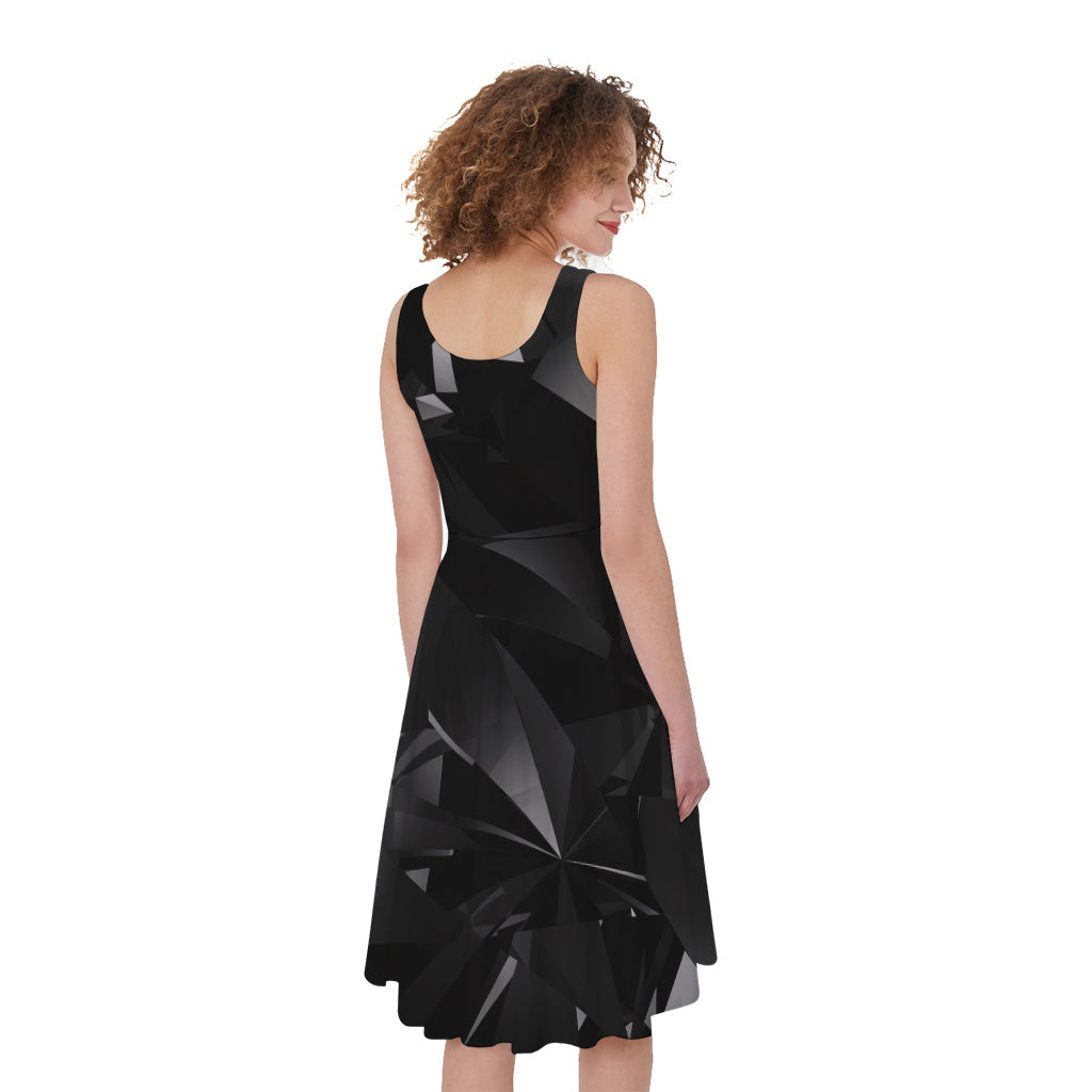 Black Diamond Print Women's Sleeveless Dress