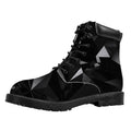 Black Diamond Print Padded Collar Lace Up Boots