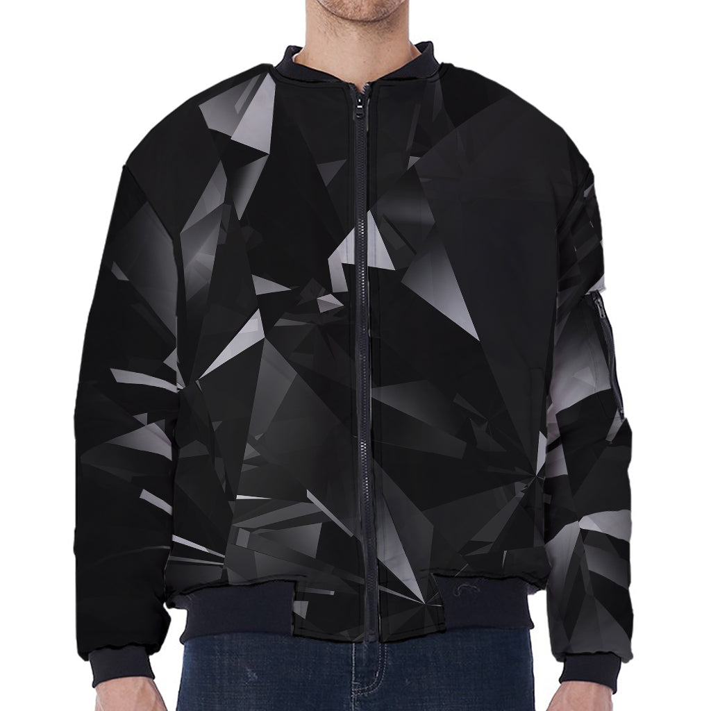 Black Diamond Print Zip Sleeve Bomber Jacket