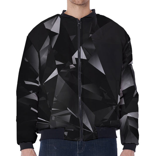 Black Diamond Print Zip Sleeve Bomber Jacket
