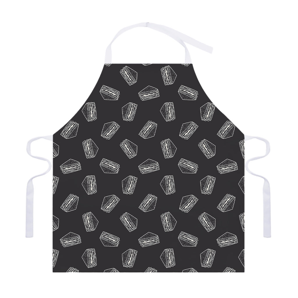 Black Doodle Sandwich Pattern Print Adjustable Apron