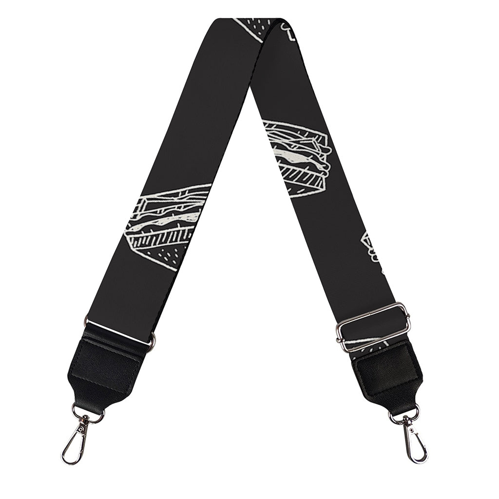 Black Doodle Sandwich Pattern Print Bag Strap