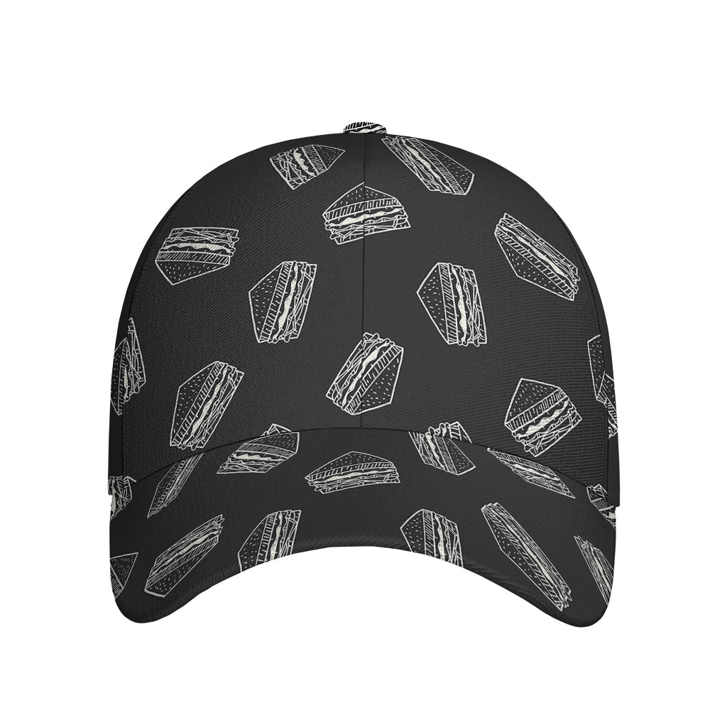 Black Doodle Sandwich Pattern Print Baseball Cap