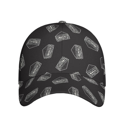 Black Doodle Sandwich Pattern Print Baseball Cap