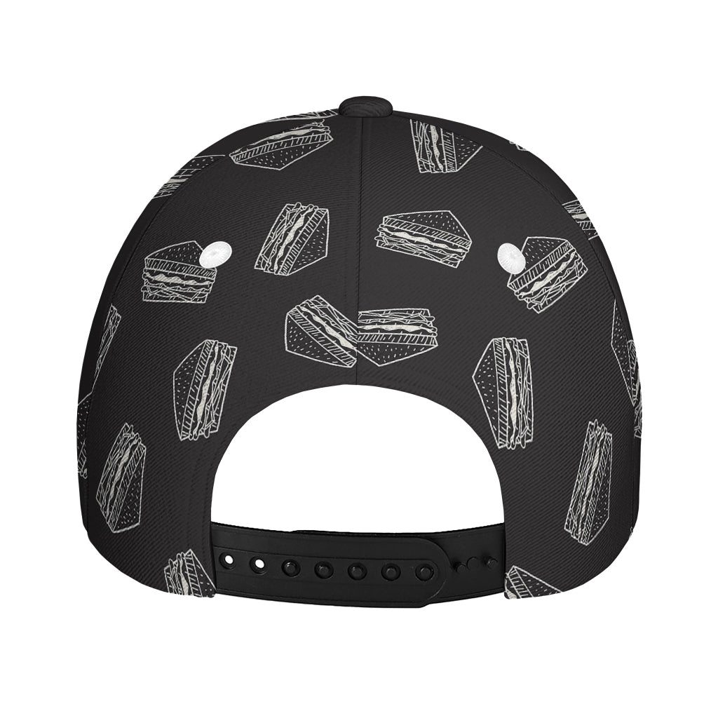 Black Doodle Sandwich Pattern Print Baseball Cap