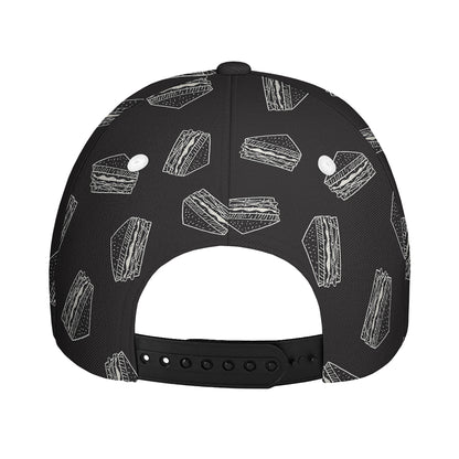 Black Doodle Sandwich Pattern Print Baseball Cap