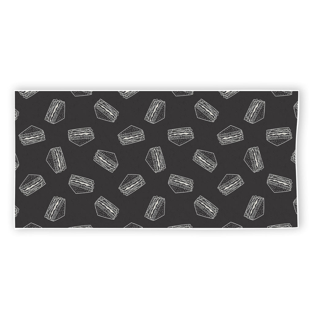 Black Doodle Sandwich Pattern Print Beach Towel
