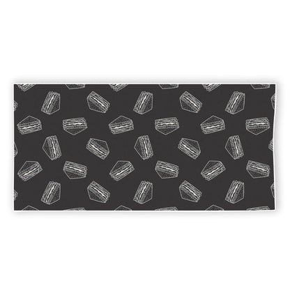 Black Doodle Sandwich Pattern Print Beach Towel