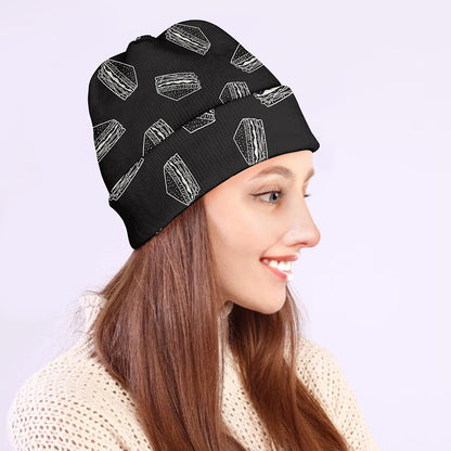 Black Doodle Sandwich Pattern Print Beanie