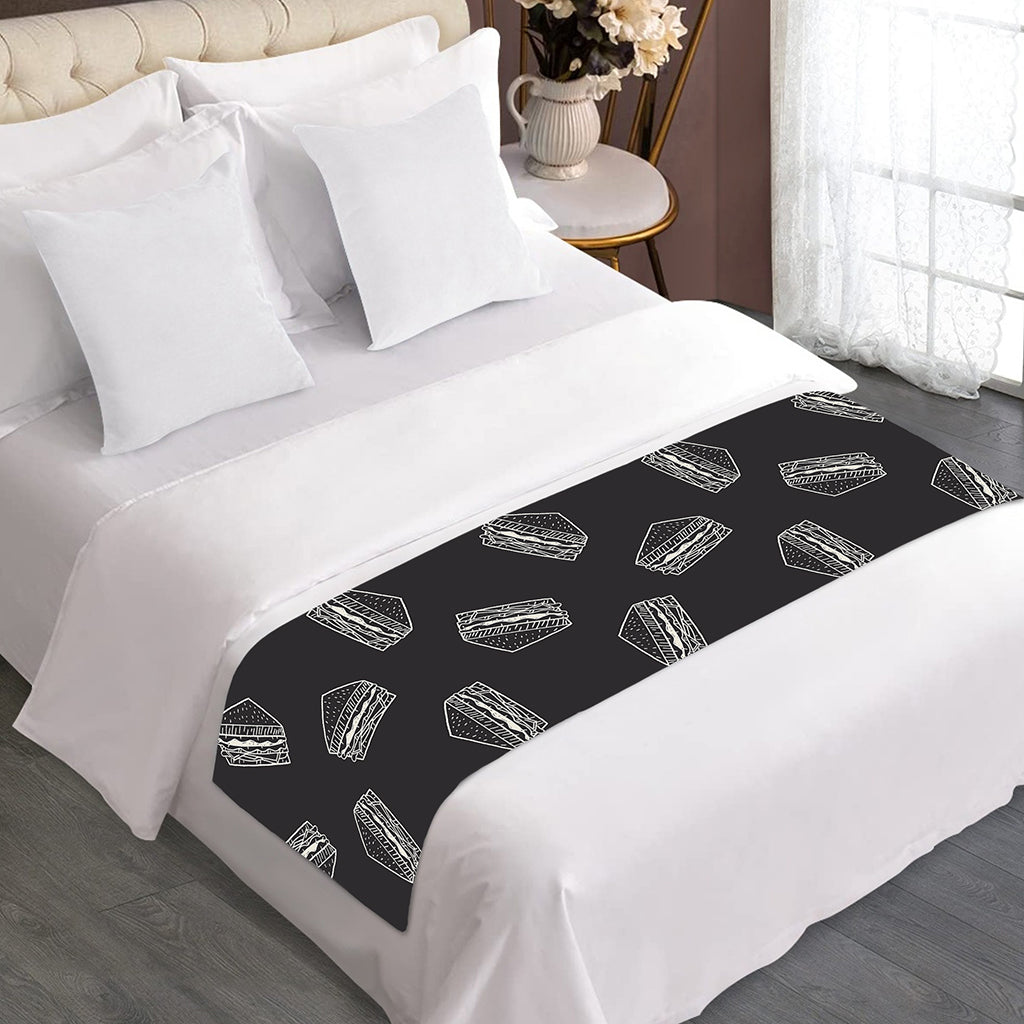 Black Doodle Sandwich Pattern Print Bed Runner