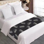 Black Doodle Sandwich Pattern Print Bed Runner