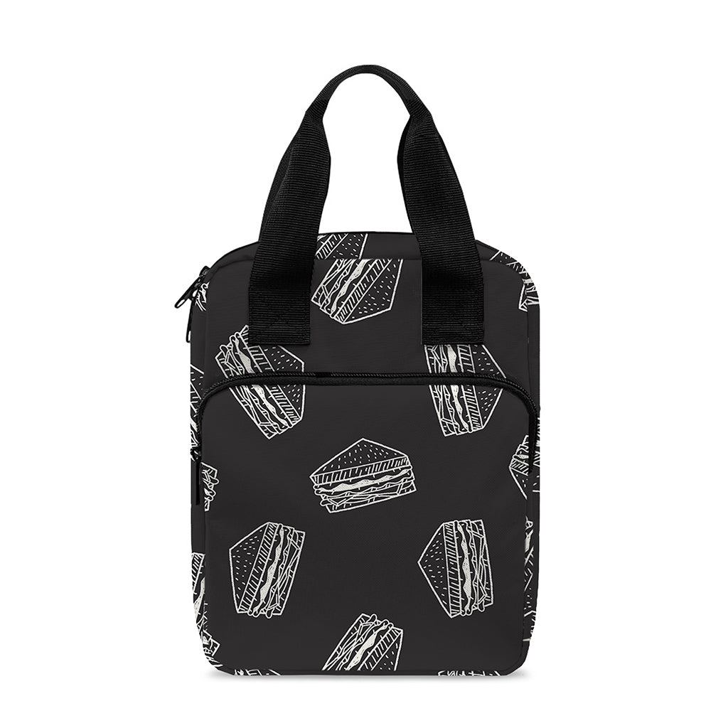 Black Doodle Sandwich Pattern Print Bible Tote Bag