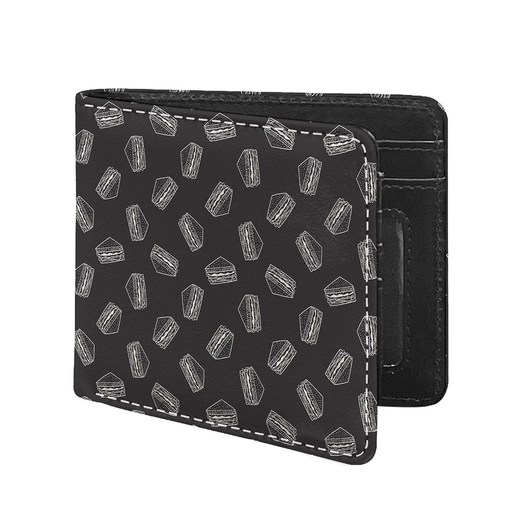 Black Doodle Sandwich Pattern Print Bifold Wallet