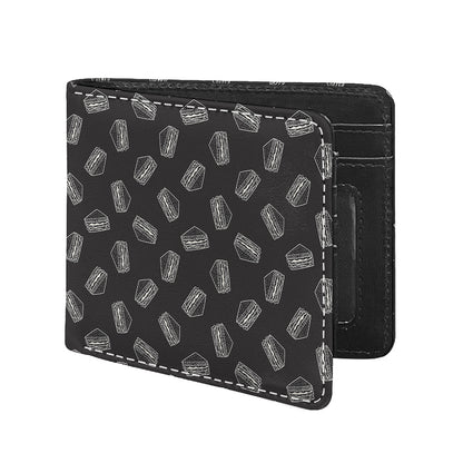 Black Doodle Sandwich Pattern Print Bifold Wallet