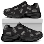 Black Doodle Sandwich Pattern Print Black Chunky Shoes