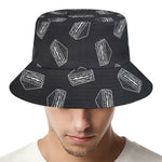 Black Doodle Sandwich Pattern Print Bucket Hat