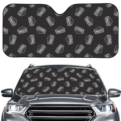 Black Doodle Sandwich Pattern Print Car Windshield Sun Shade
