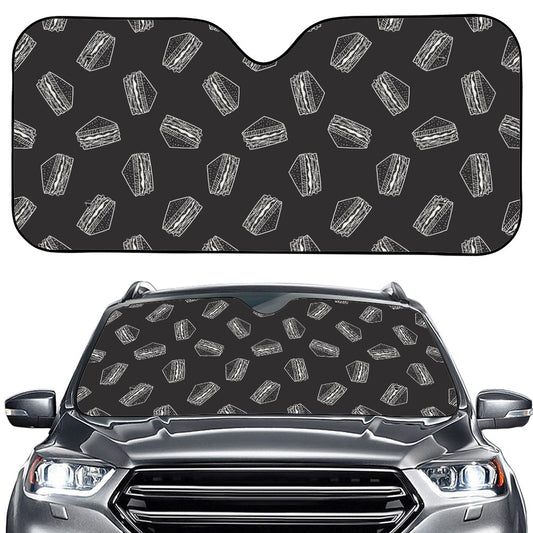 Black Doodle Sandwich Pattern Print Car Windshield Sun Shade