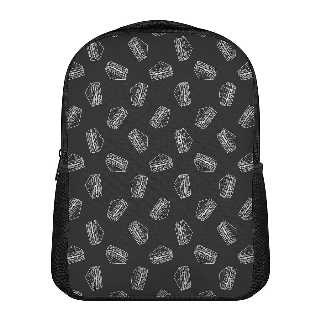 Black Doodle Sandwich Pattern Print Casual Backpack