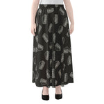 Black Doodle Sandwich Pattern Print Chiffon Maxi Skirt