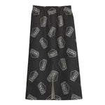 Black Doodle Sandwich Pattern Print Cotton Front Slit Maxi Skirt