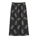 Black Doodle Sandwich Pattern Print Cotton Front Slit Maxi Skirt