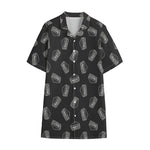 Black Doodle Sandwich Pattern Print Cotton Hawaiian Shirt