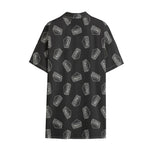 Black Doodle Sandwich Pattern Print Cotton Hawaiian Shirt