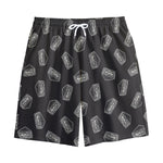 Black Doodle Sandwich Pattern Print Cotton Shorts