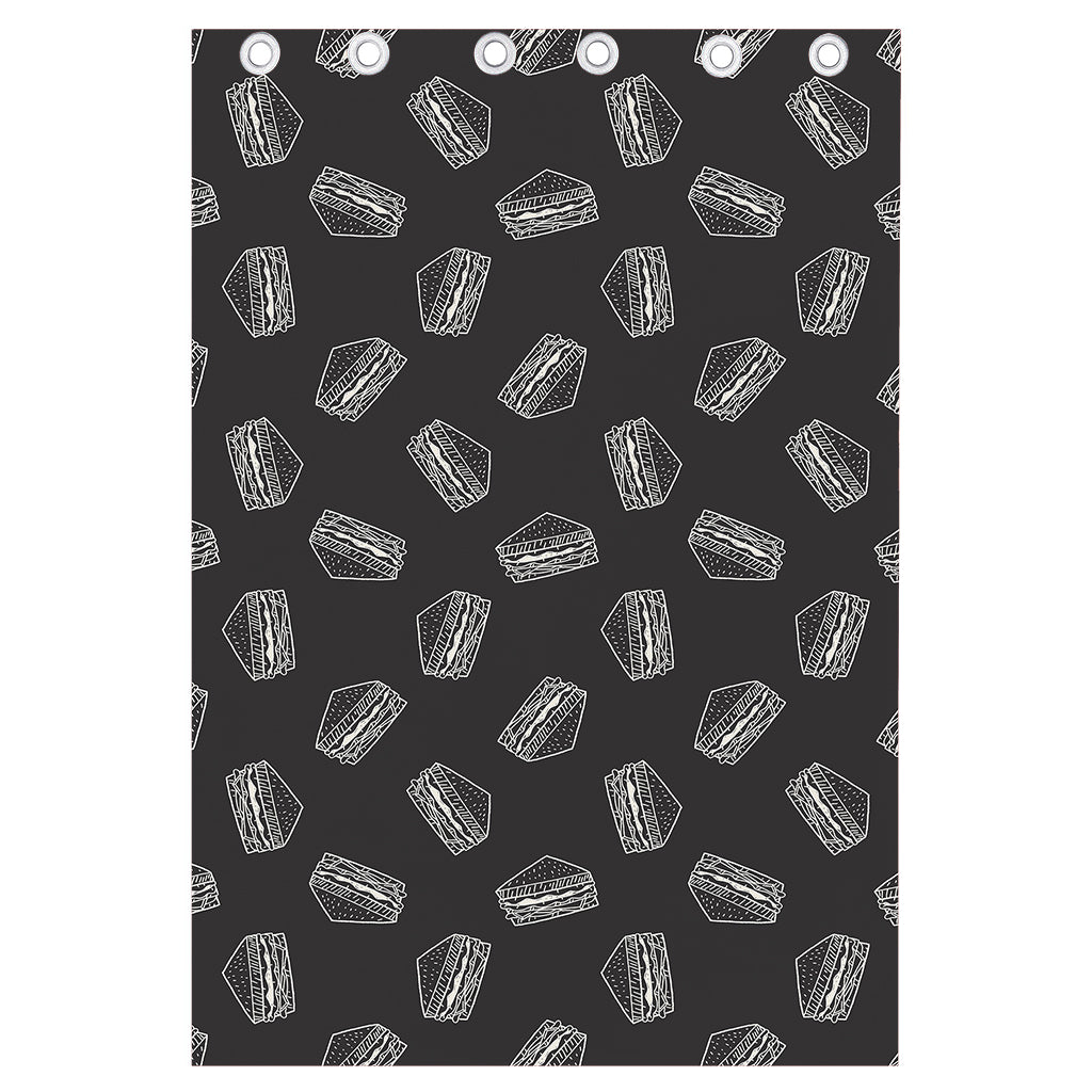 Black Doodle Sandwich Pattern Print Curtain