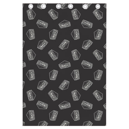 Black Doodle Sandwich Pattern Print Curtain