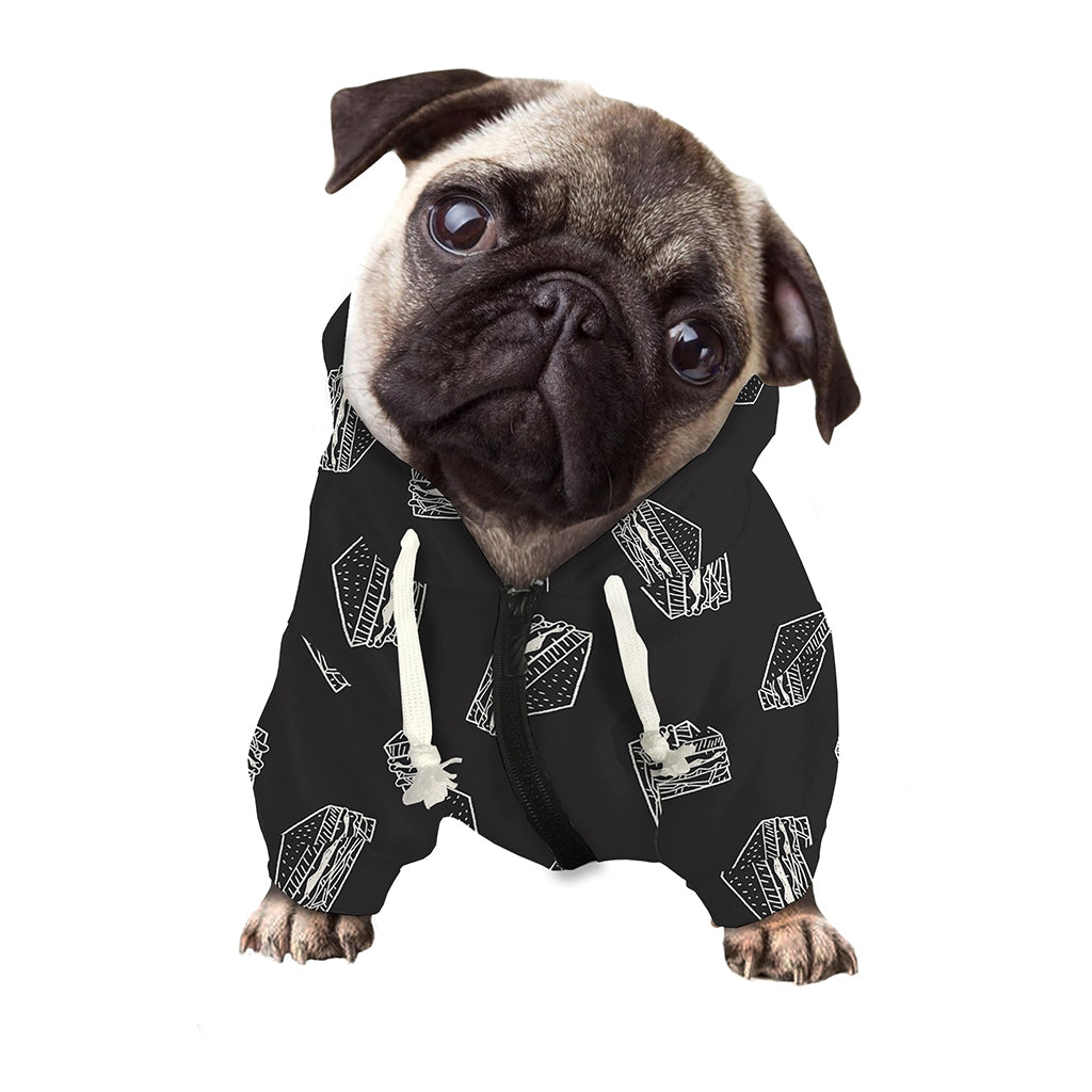 Black Doodle Sandwich Pattern Print Dog Zip Up Hoodie